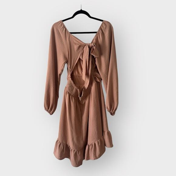 Square Neck Mini Dress for Women Puff Sleeve Tie Back Dress with Elastic Waist - Picture 4 of 10